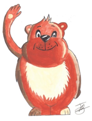 An illustration of Fluffy Bear waving and smiling