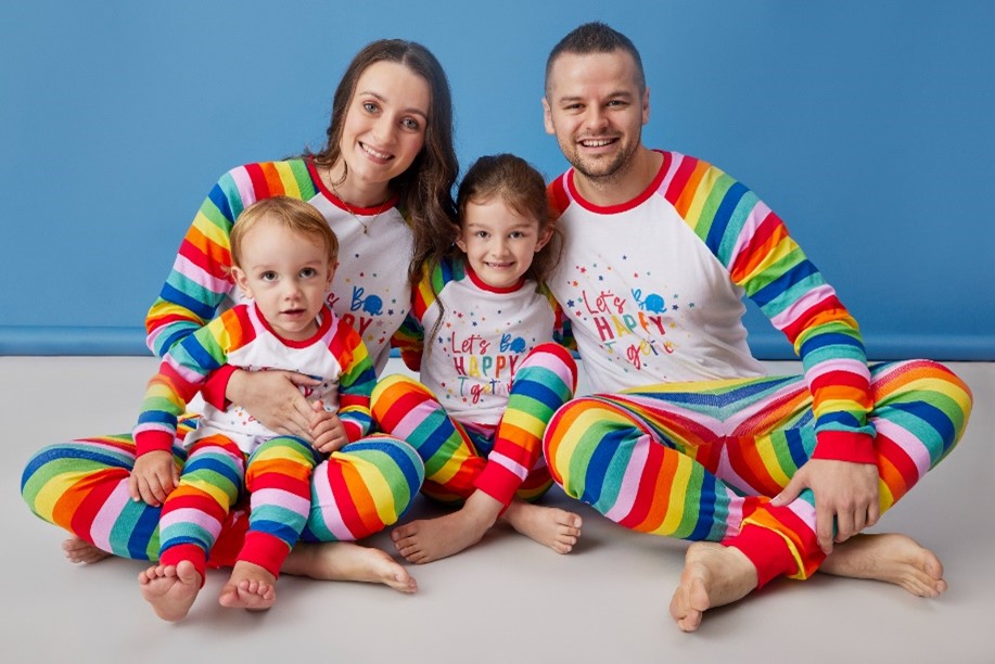 Family wearing Alder Hey pyjamas