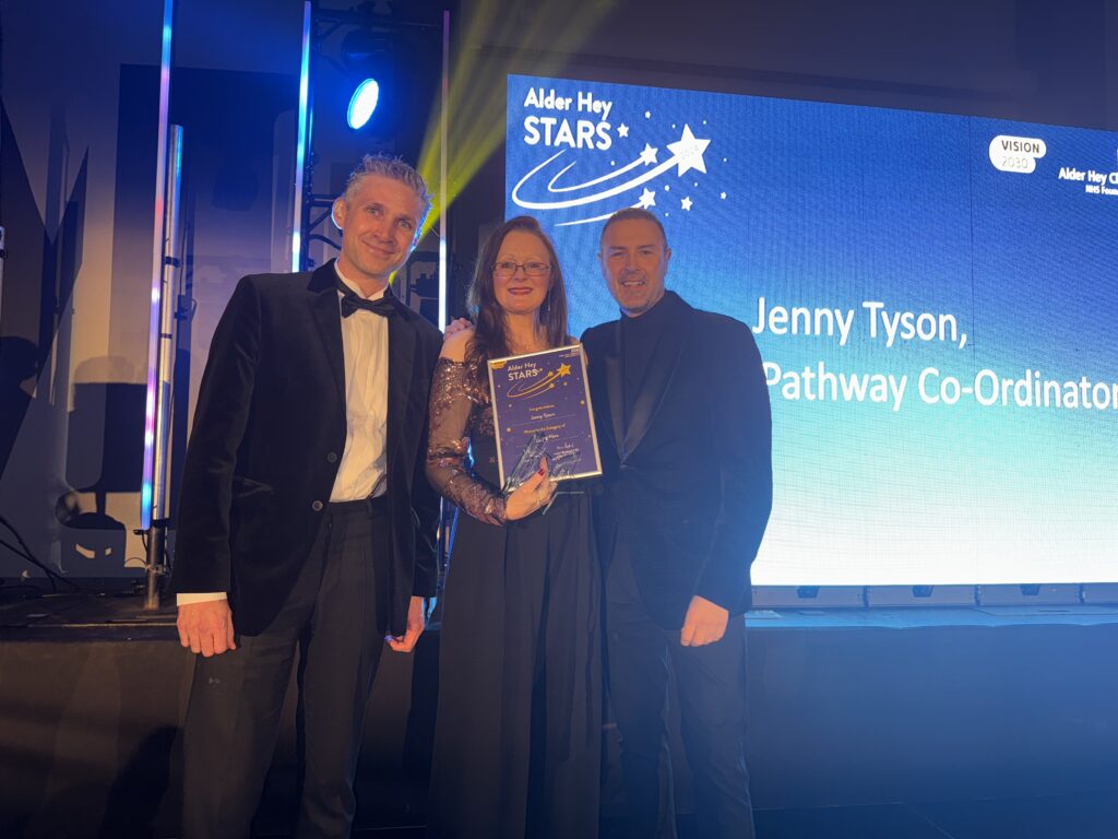 Unsung hero award winner Jenny Tyson pictured with Paddy McGuinness and Adam Bateman