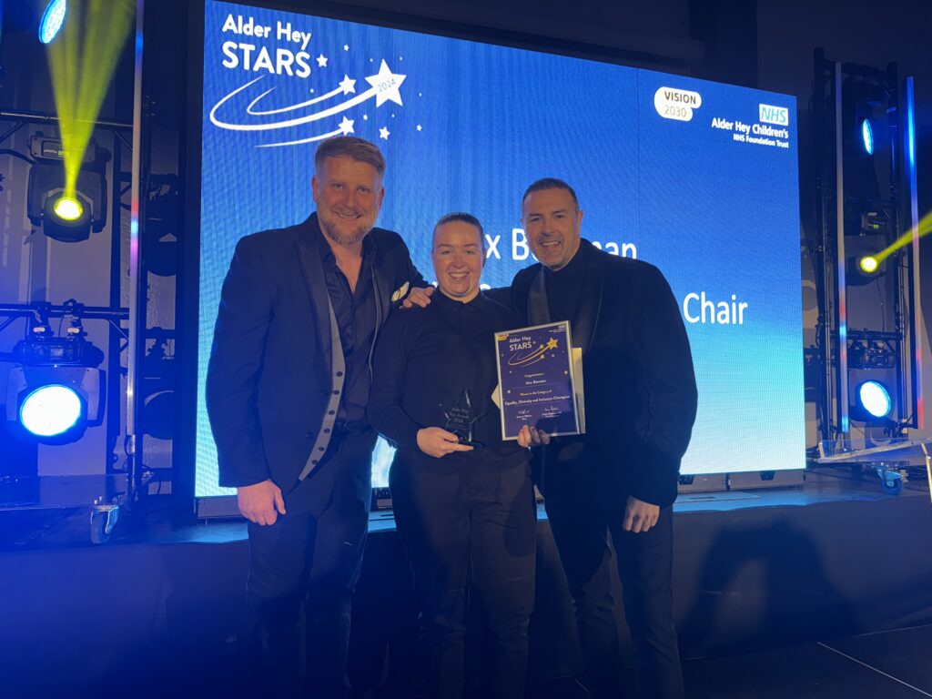 Equality, diversity and inclusion champion - Alex Bowman pictured with Paddy McGuinness and Jay Hynd