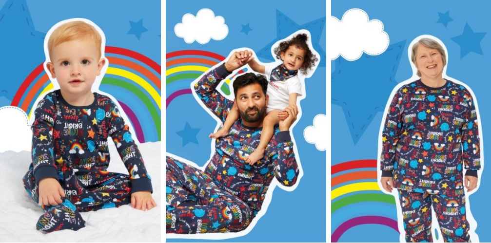 Campaign ambassadors pose in Alder Hey Matalan designed pyjamas