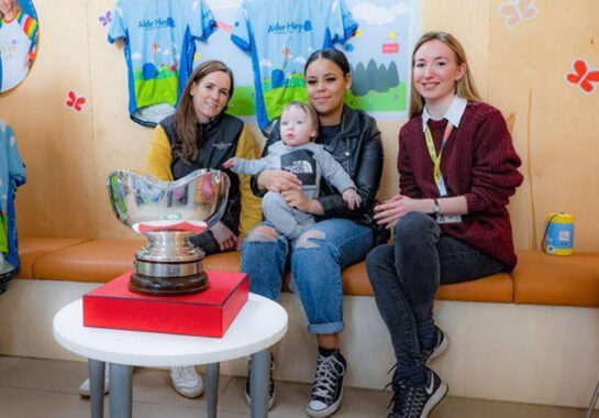 Frankie with mum Jessica, Rachael Blackmore and Jen from Alder Hey Children's Charity