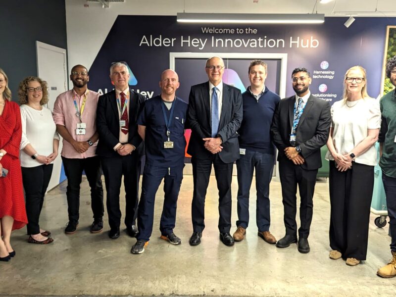 National Medical Director, NHS England Stephen Powis with members of Alder Hey's Innovation team