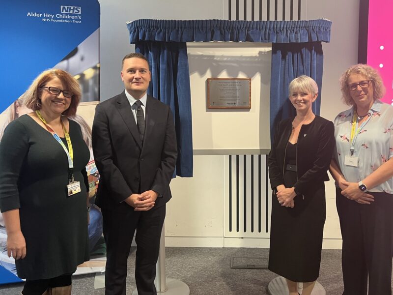 L-R Fiona Ashcroft-CEO-Alder Hey Children's Charity-SOS Wes Streeting-Louise-Kenny-Executive-Pro-Vice-Chancellor-UoL-Louise Shepherd-Alder Hey-Chief Executive